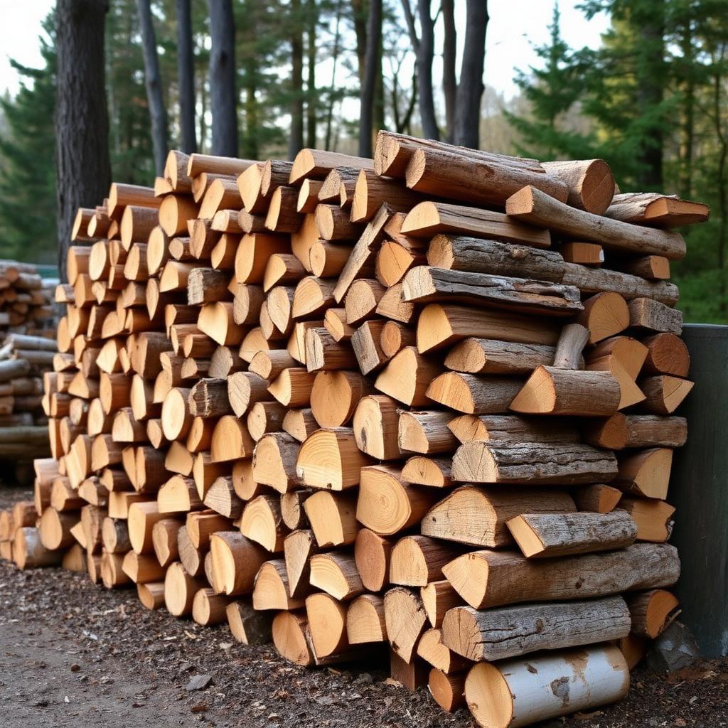 Neatly stacked cord of split seasoned hardwood firewood from Kingdom Tree Company in North Canton, Ohio